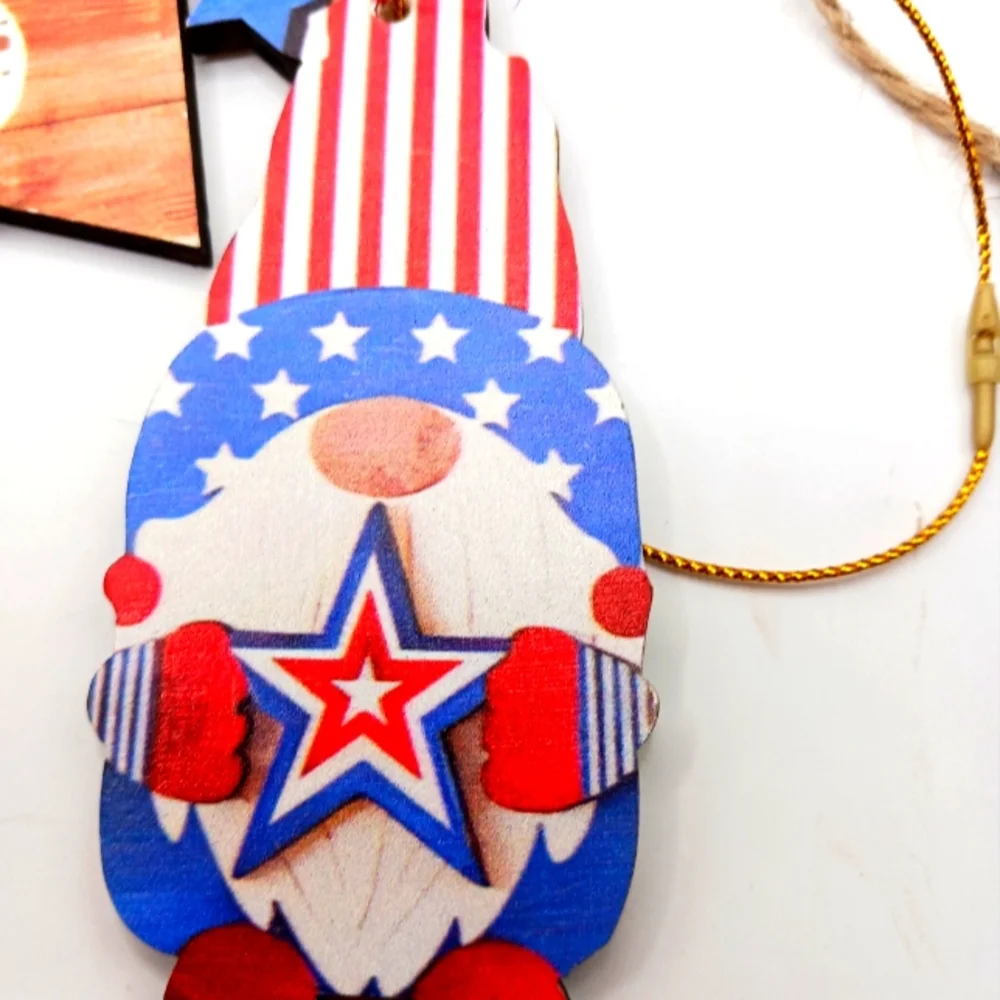 Patrotic Wall Wood Decor Gnome, Truck USA Banner +Candles + Mini Bucket 10 Items